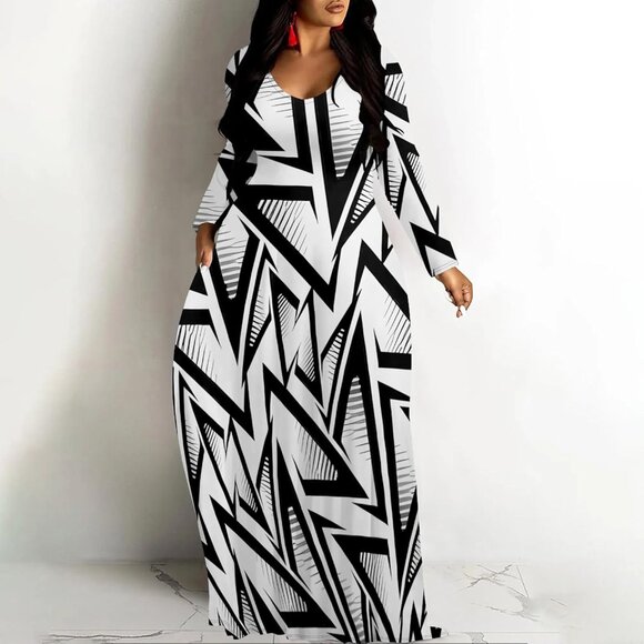 Plus Size Maxi Dress Polyester Long Sleeve Crew Neck Casual for Women - Picture 2 of 4